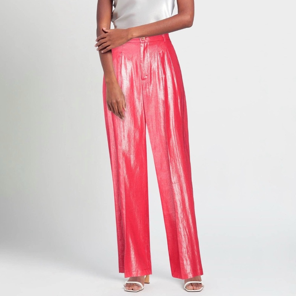 Vicolo Linen Blend Pink Straight Leg Pants with Shimmer